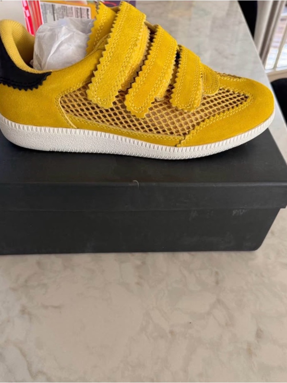 Women's Yellow Mesh Velcro Athletic Sneakers